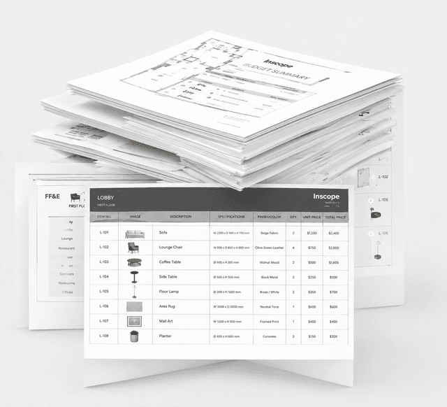 Illustration of stacked project documents and specifications